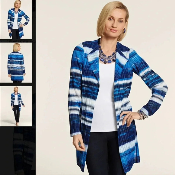 Chico’s Ocean Stripe Jacket Open Cardigan Blue Indigo Excellent Size 3 / XL - Picture 10 of 10
